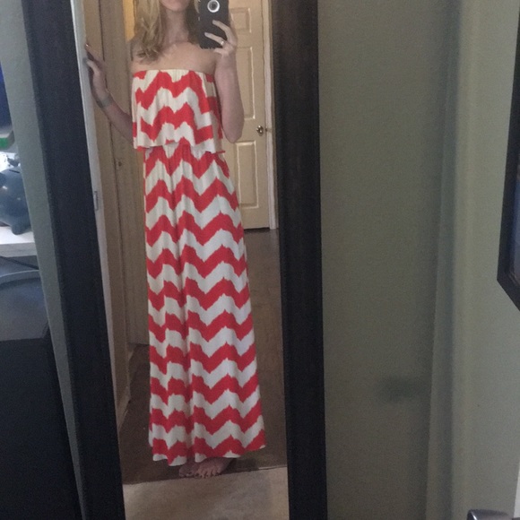 🌷 Coral & White Chevron Dress - Picture 8 of 8